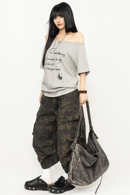 Vintage Camouflage Wide-Leg Pants