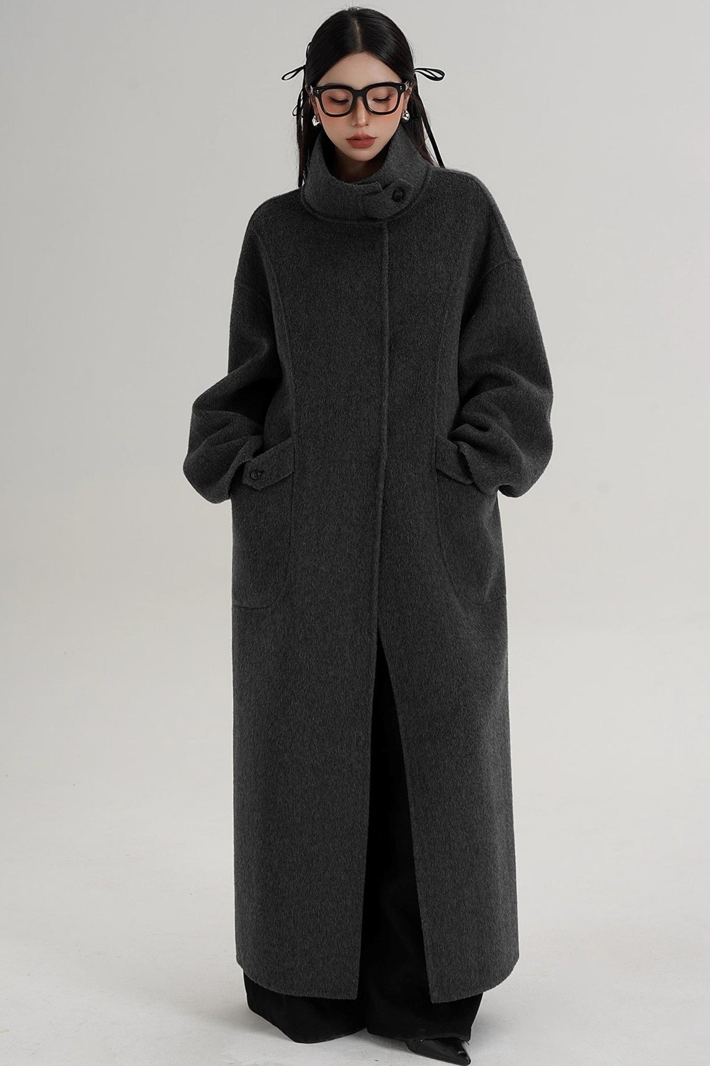 Stand-Up Collar Long Wool Coat