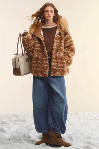 Fair Isle Fur Collar Jacket