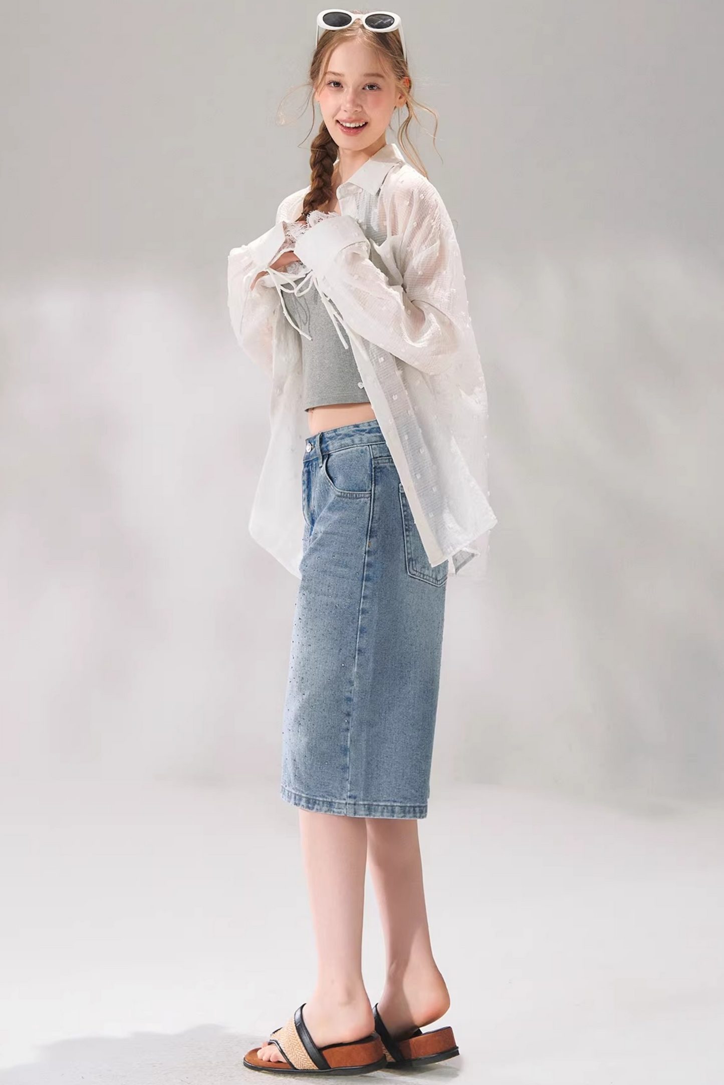Rhinestone Denim Cropped Pants