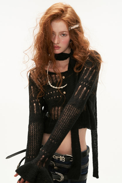 Wide-Neck Knit Cardigan