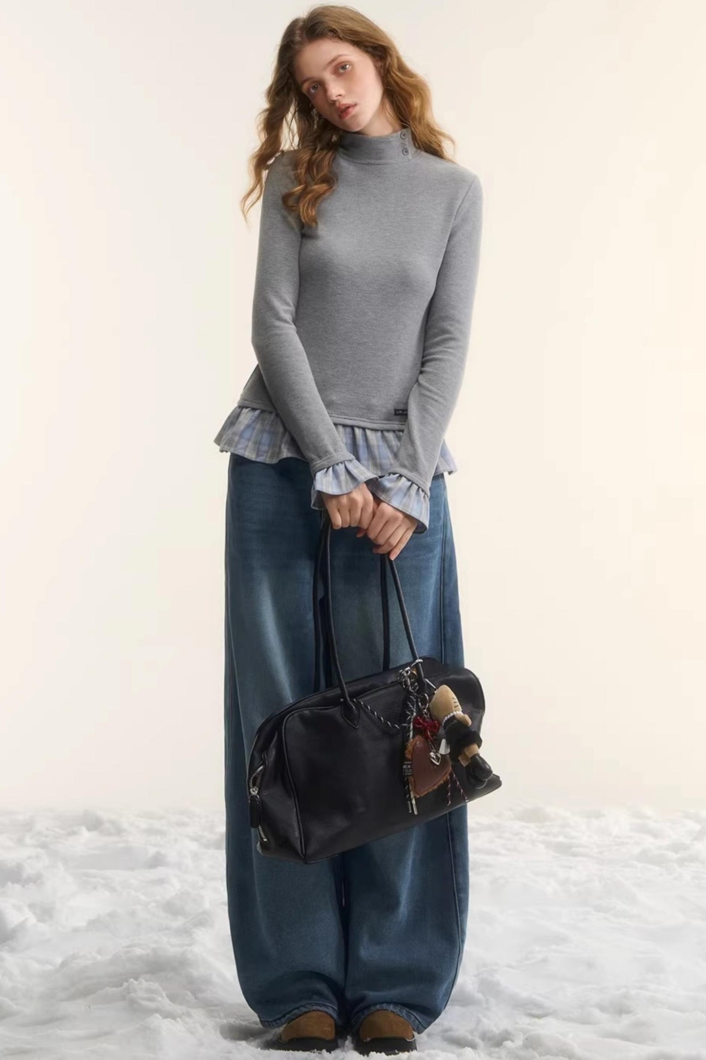 Velvet Plaid Ruffled Blouse