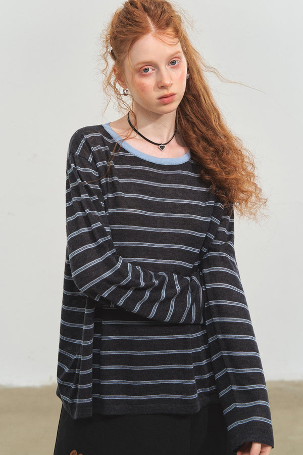 Vintage Striped Gray Knit Top