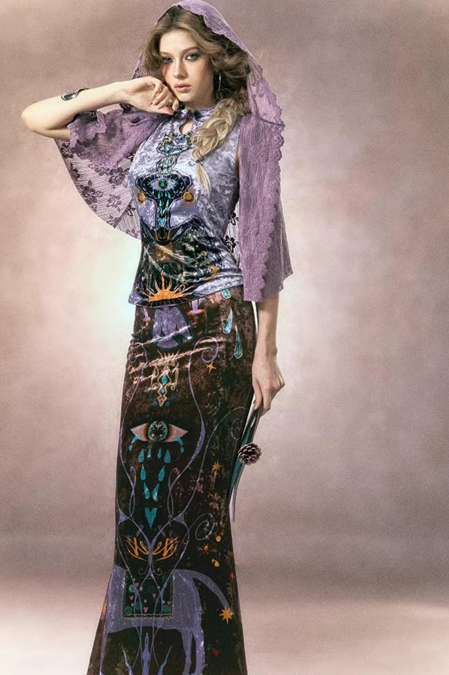 Tarot Velvet Fishtail Skirt Suit Set-Up