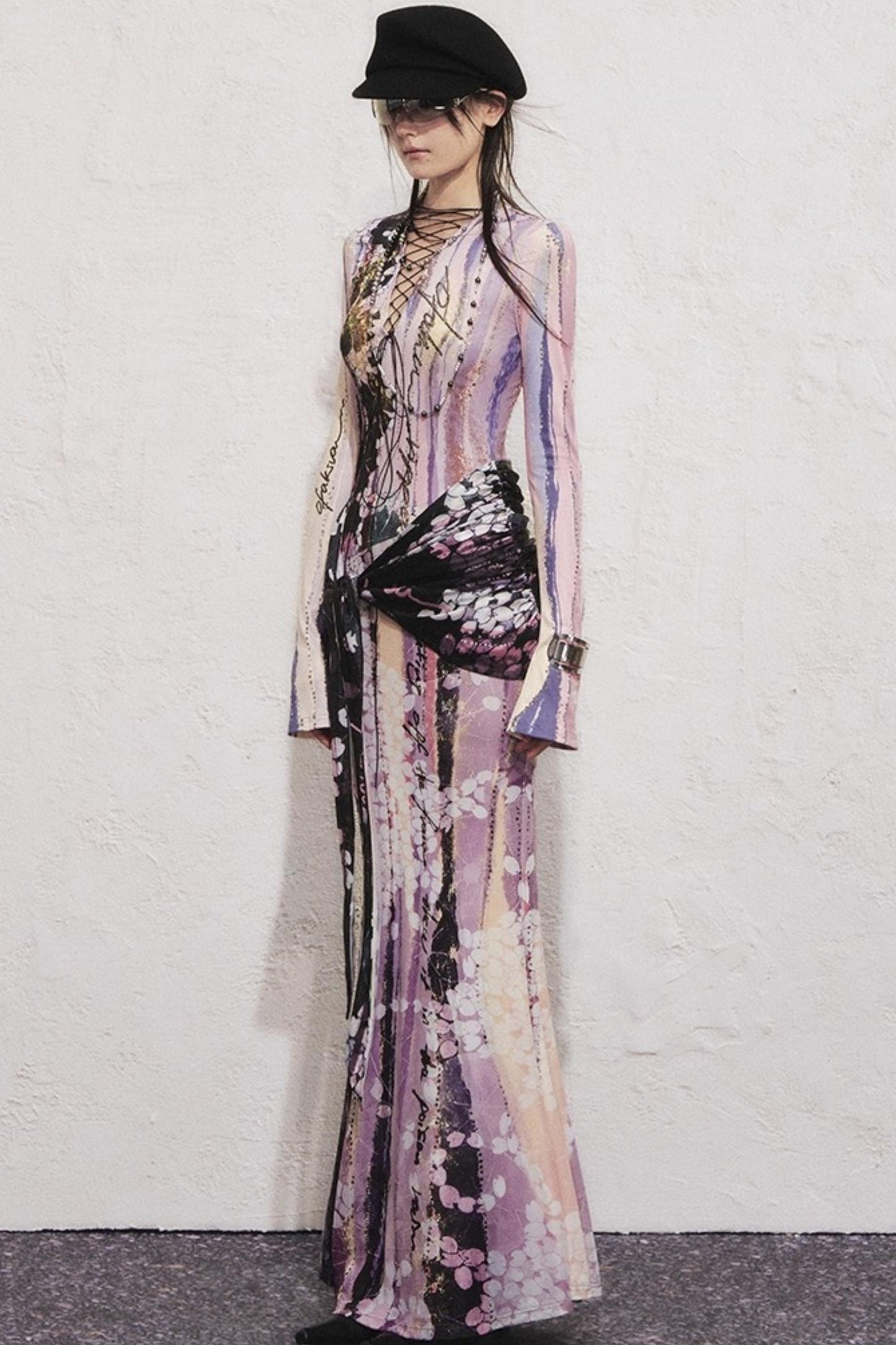 Lotus Print Fake Two-Piece Mermaid Dress