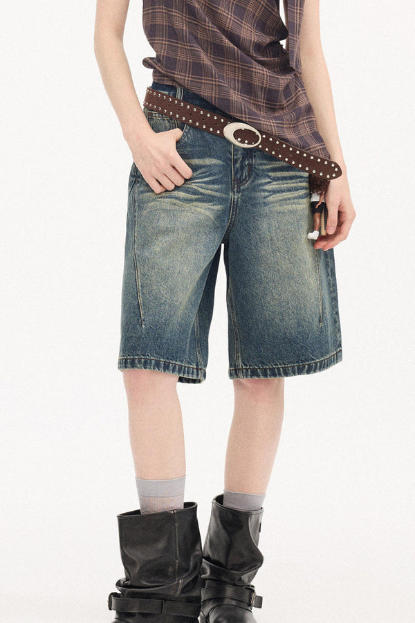 Distressed Denim Split Shorts