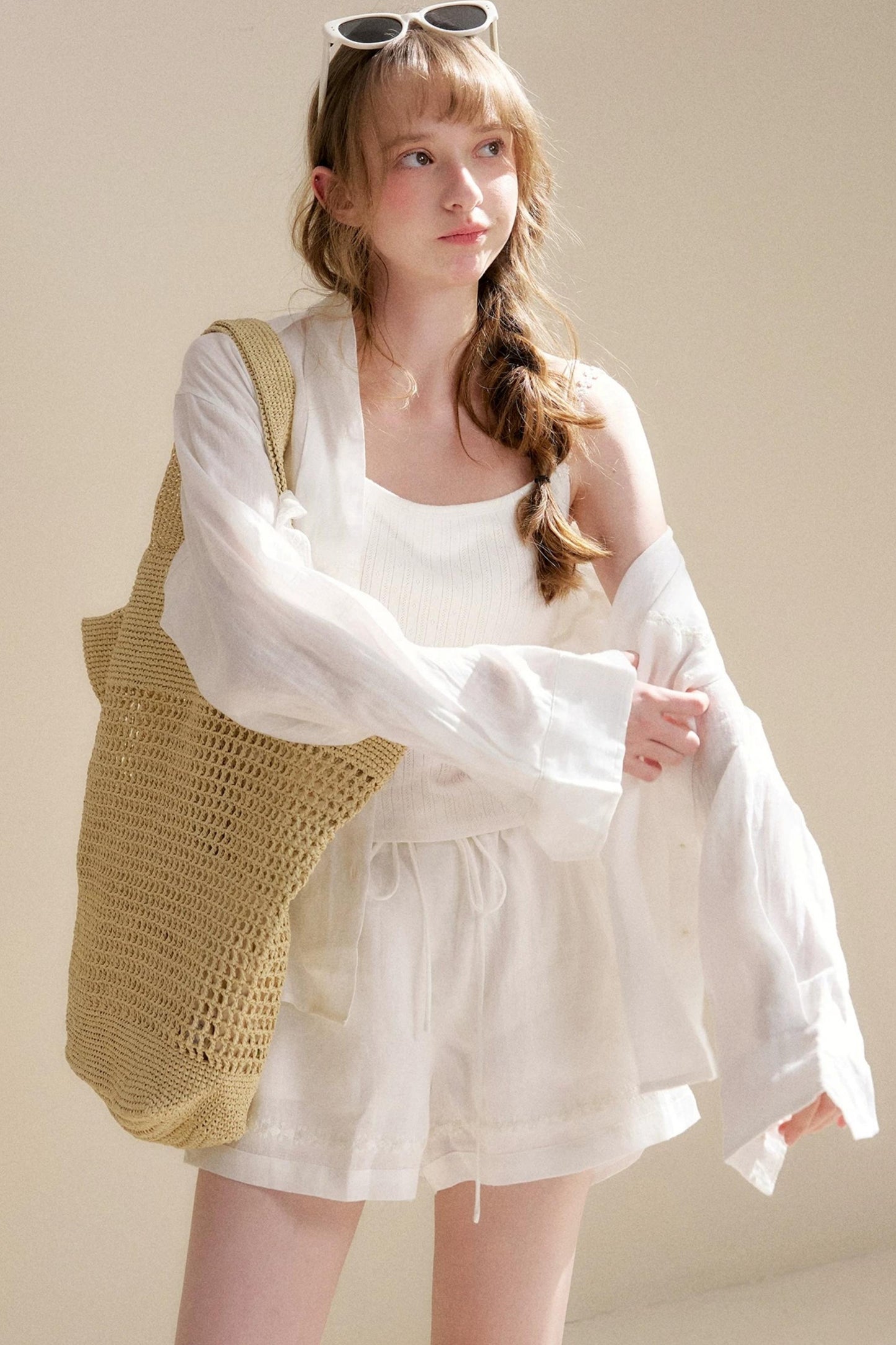 Linen Tencel Beaded Blouse Set-Up