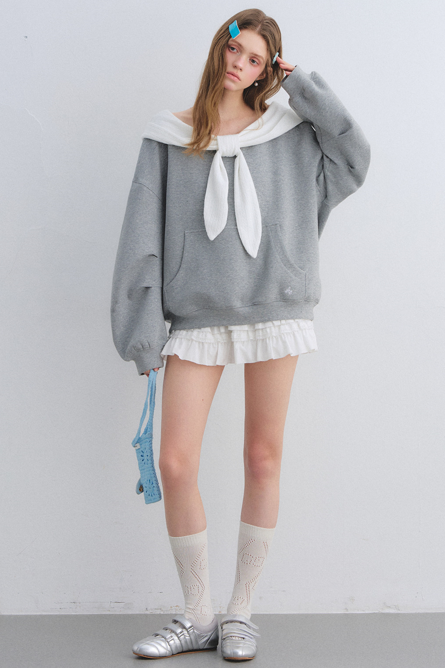 Rabbit Ear Off-Shoulder Sweatshirt