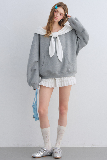 Rabbit Ear Off-Shoulder Sweatshirt