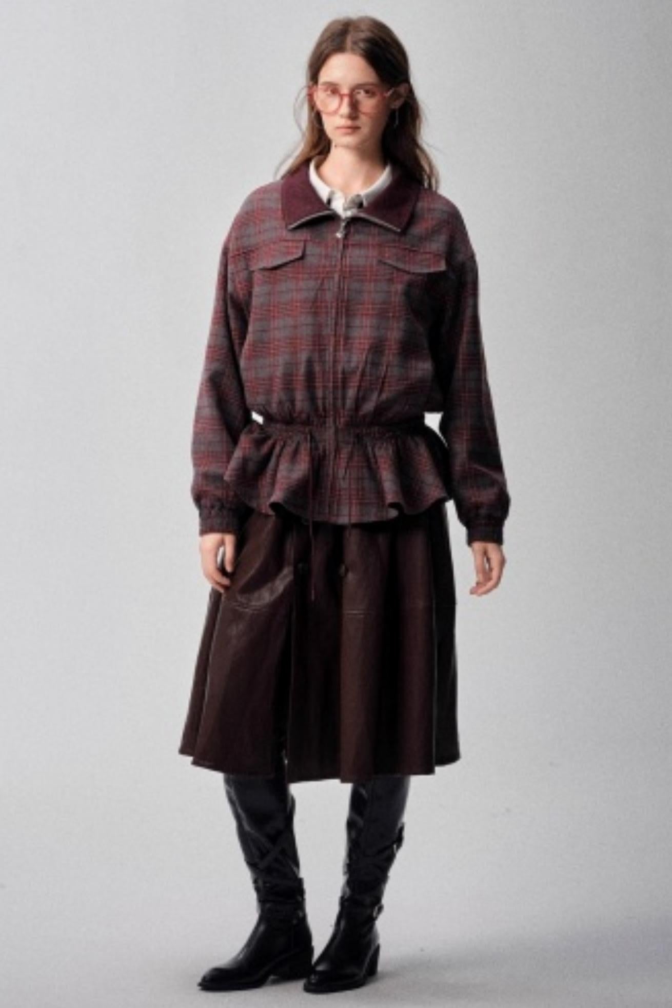 Red Plaid Autumn Waist Jacket