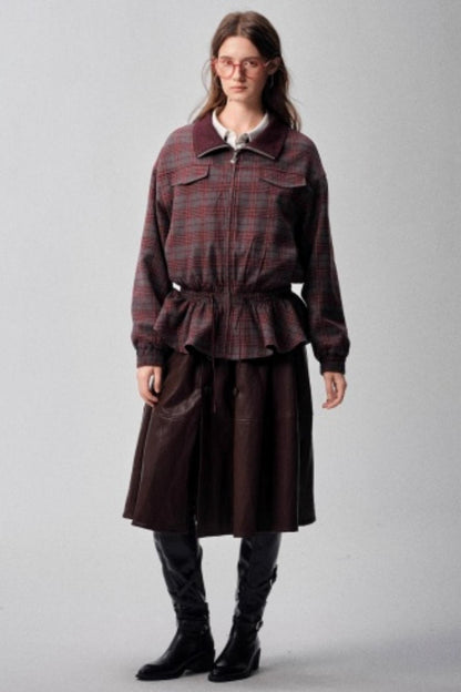 Red Plaid Autumn Waist Jacket
