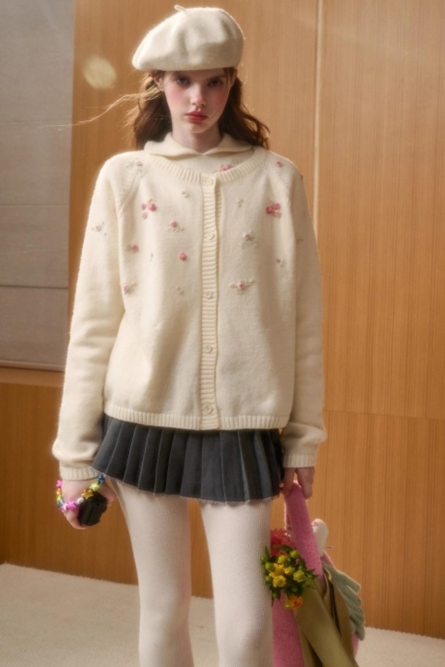 Hand-Embroidered Wool Cardigan