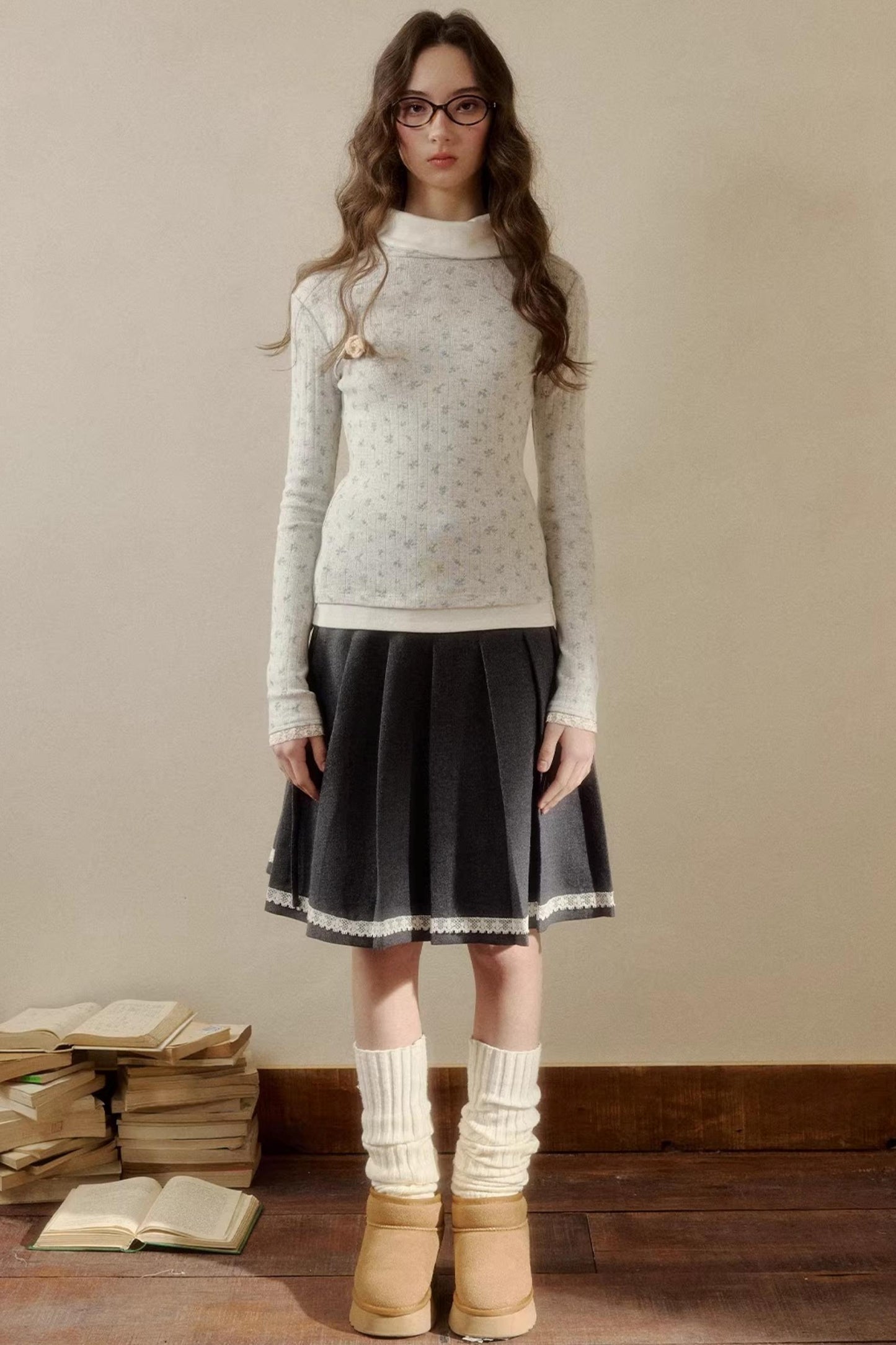 Floral Knit Long-Sleeve Top