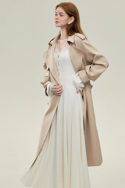 Oatmeal Chic Double-Breasted Trench Coat