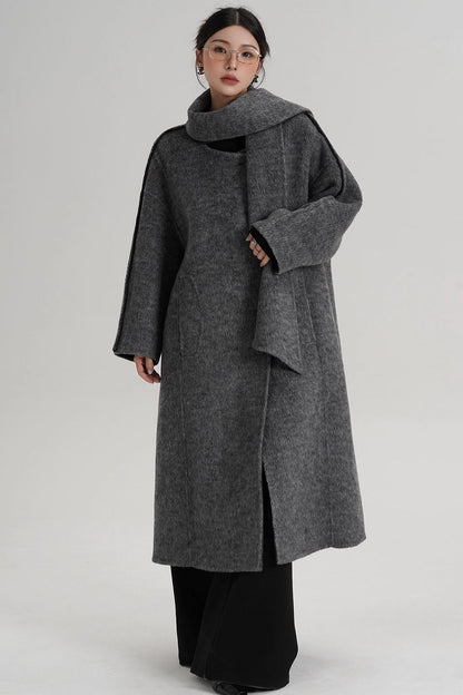 Reversible Two-Tone Scarf Wool Coat