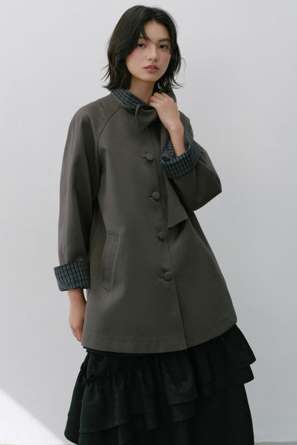 Pink Grey Check Bow Trench Coat