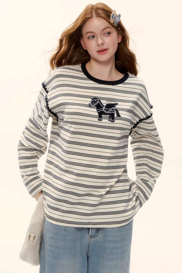 Striped Color-Blocked Crew Sweater