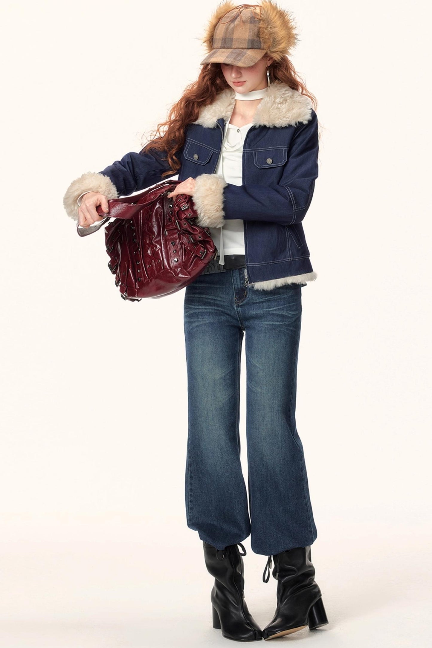 Denim Plush Lapel Jacket