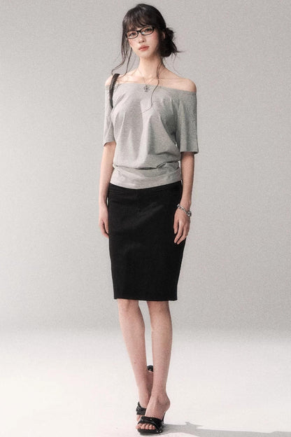 Cotton Washed Midi Skirt