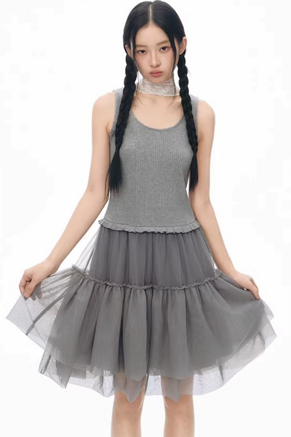 Knitted Patchwork Vest Dress