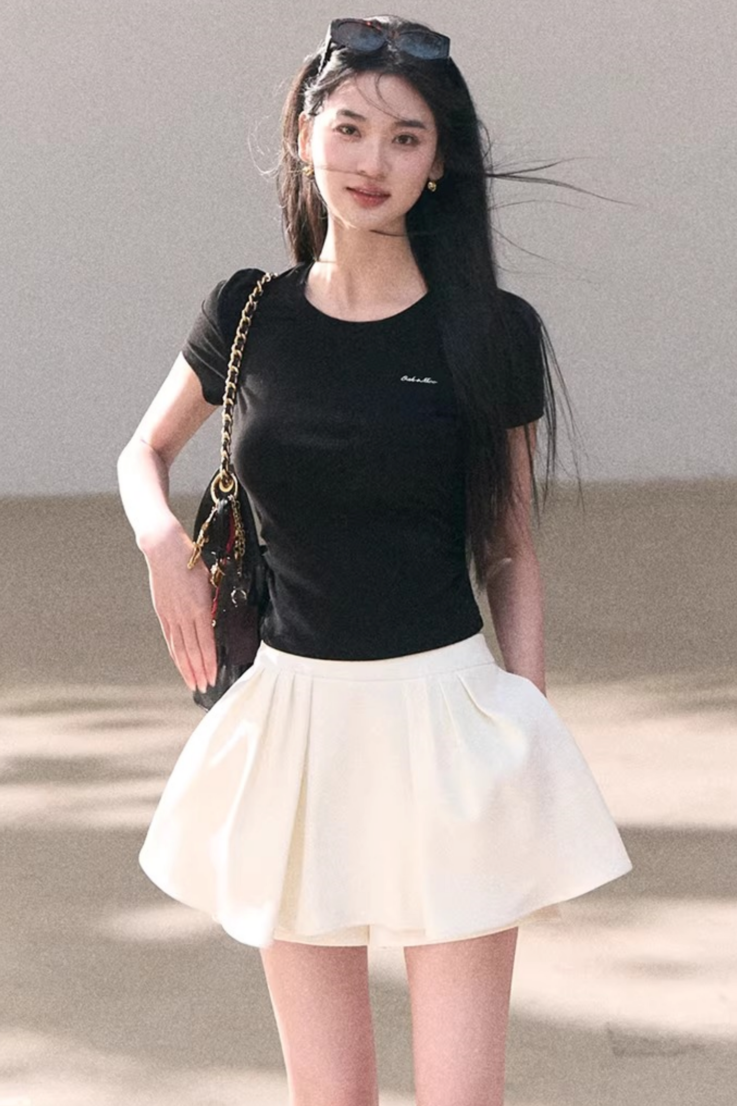 Contrast Embroidered Ruched Top