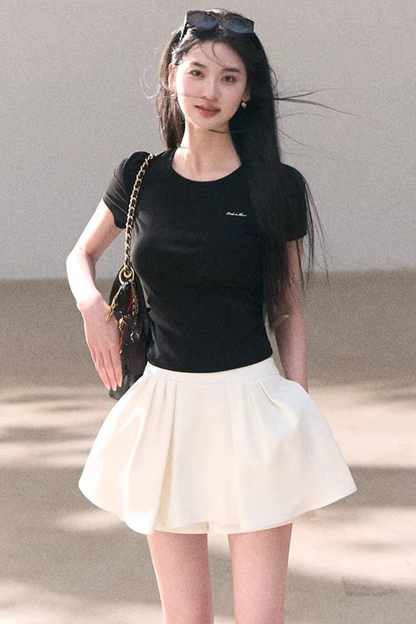 Contrast Embroidered Ruched Top