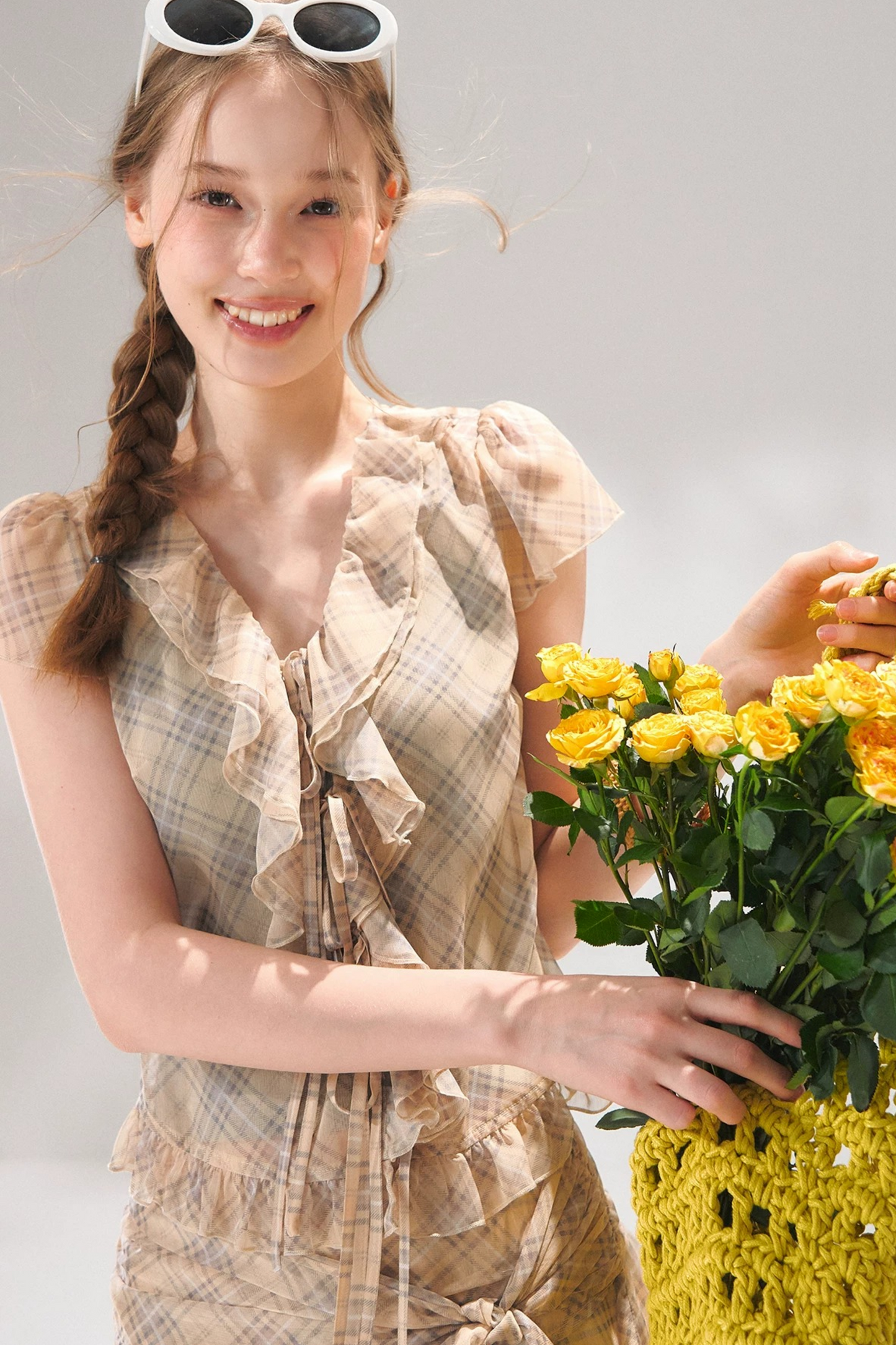 Completo a Due Pezzi Retro a Quadri in Chiffon