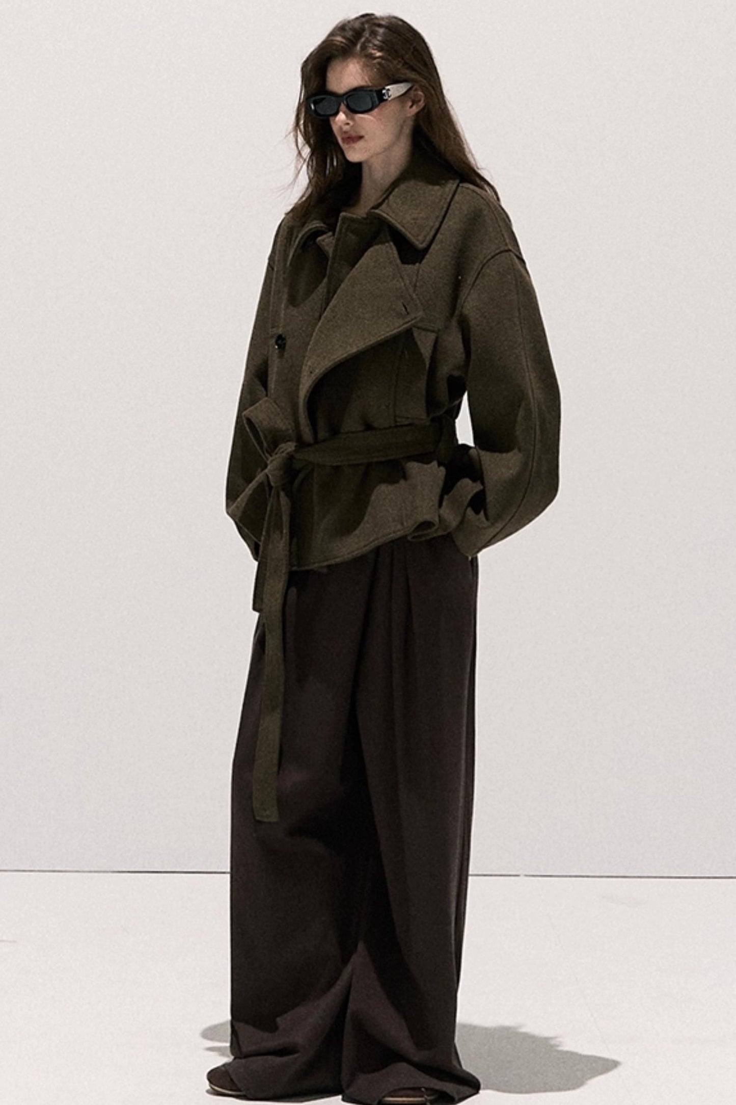 Tencel Wool Pleats Wide-Leg Pants