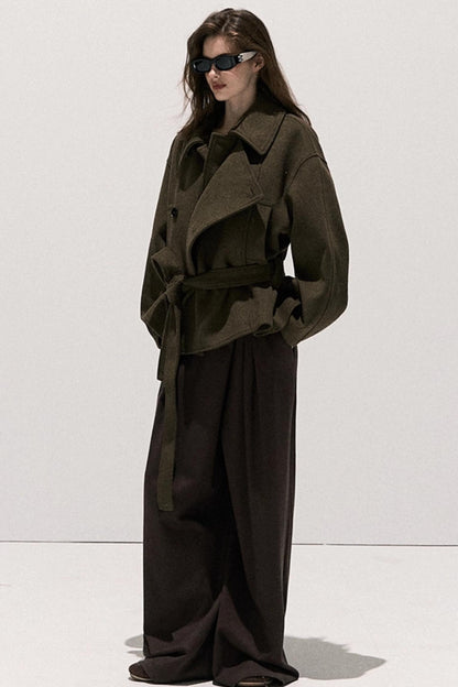 Tencel Wool Pleats Wide-Leg Pants