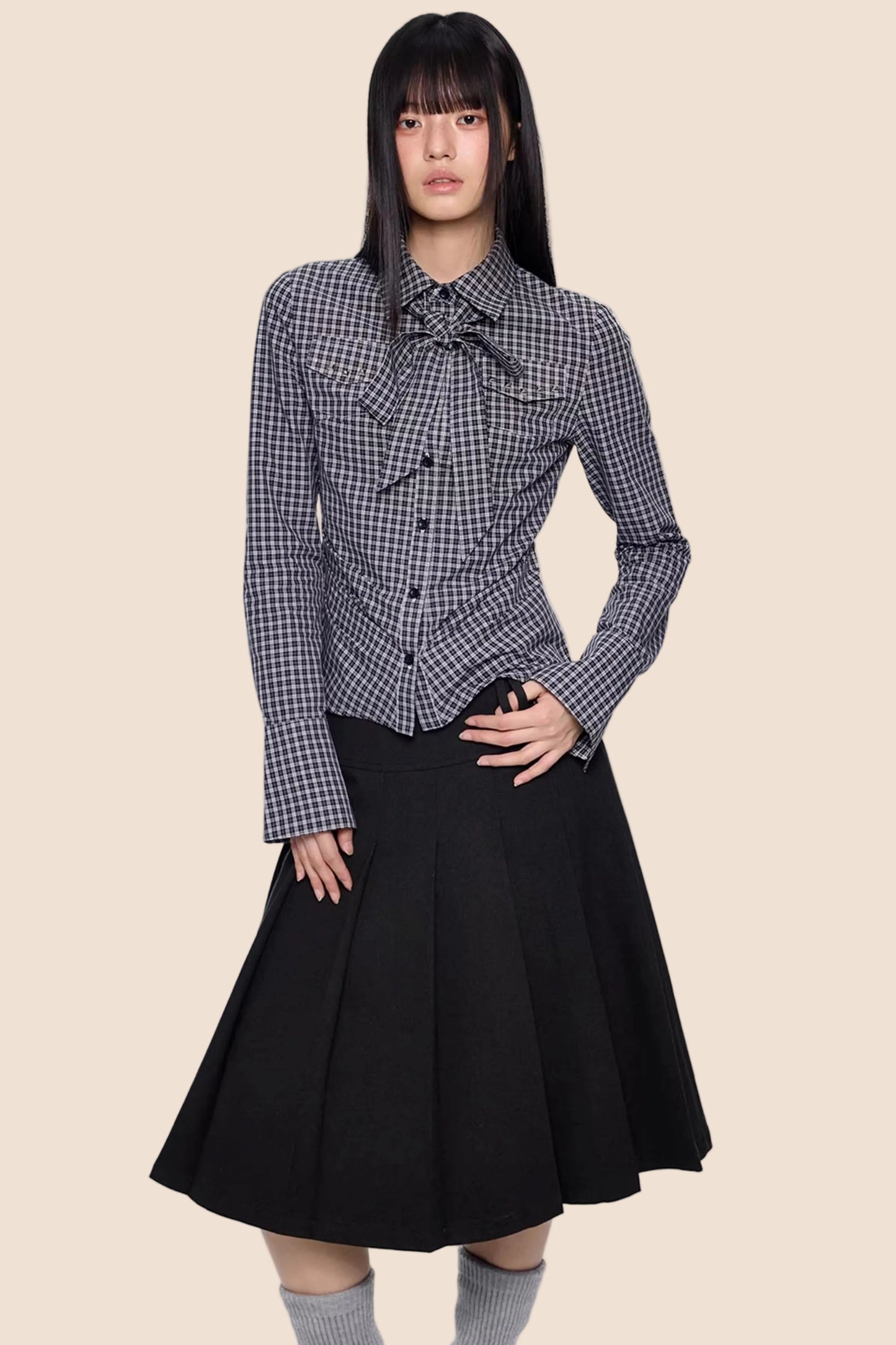 Plaid Retro Lace-Up Shirt