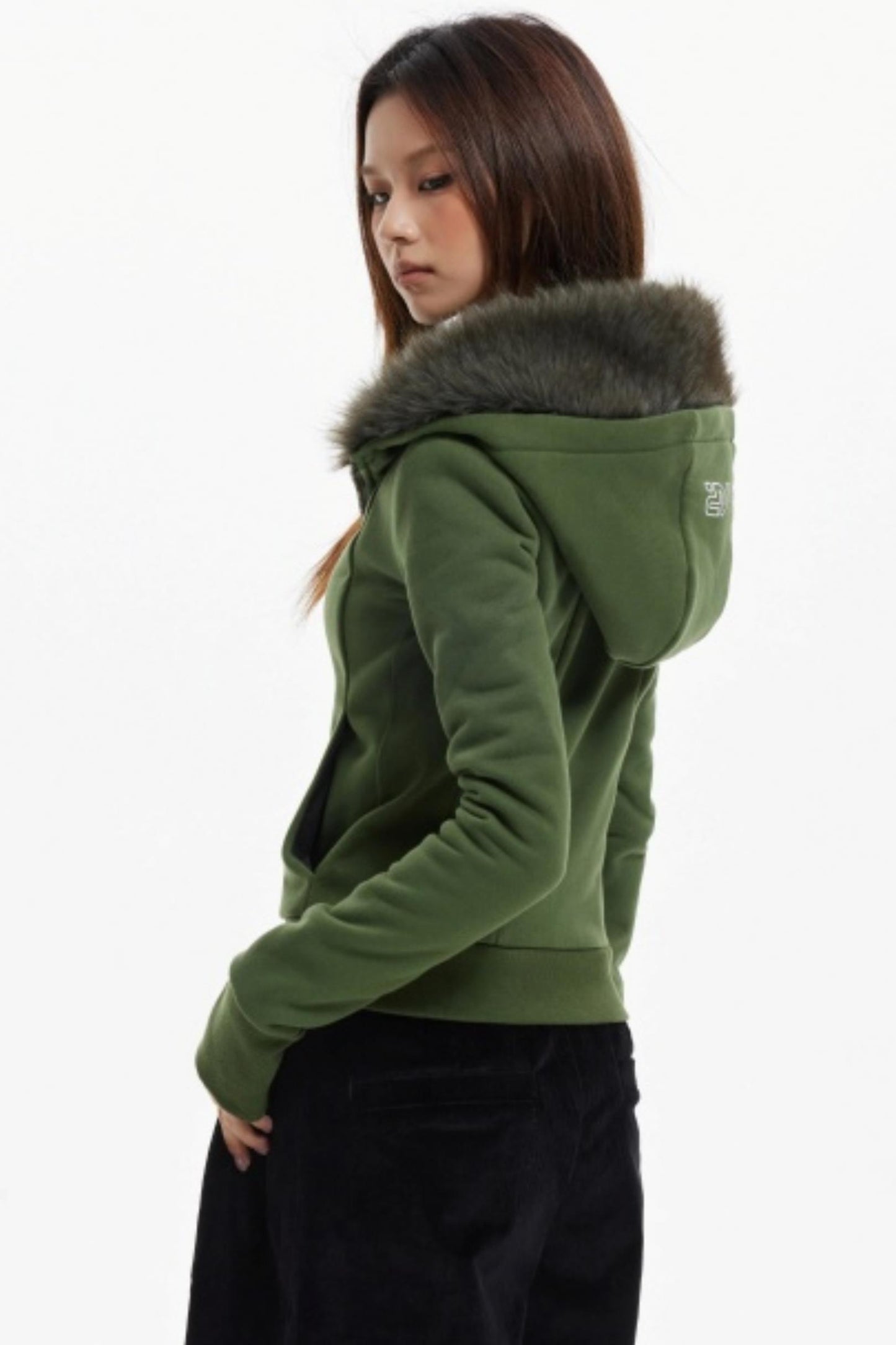 Fur Collar Slim Cotton Hooded Jacket
