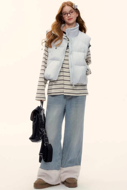 Fleece-Lined Wool Spliced Jeans