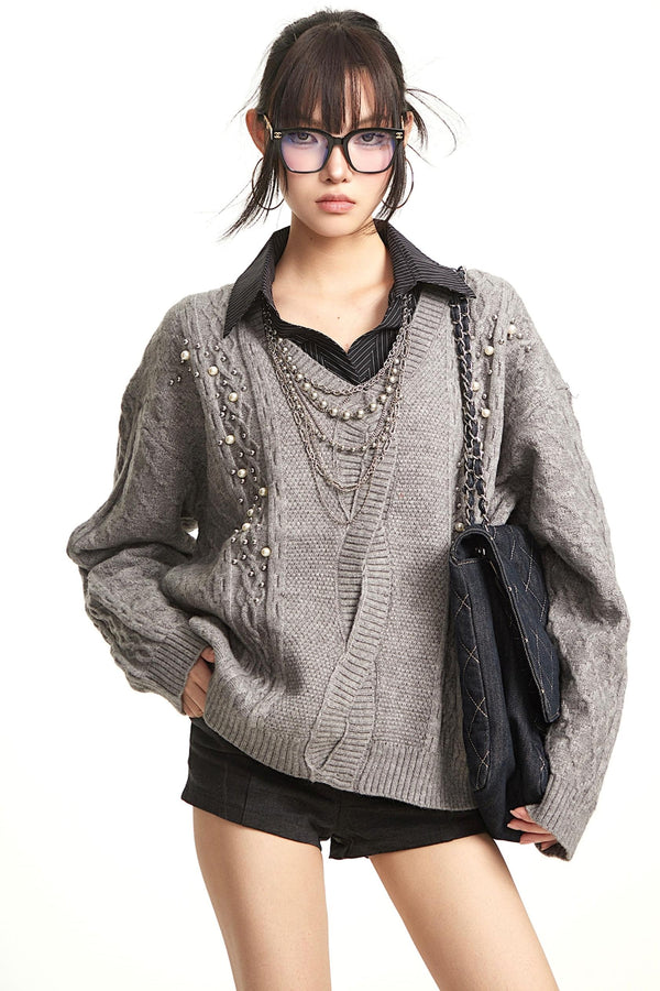 Vintage Gray V-Neck Top