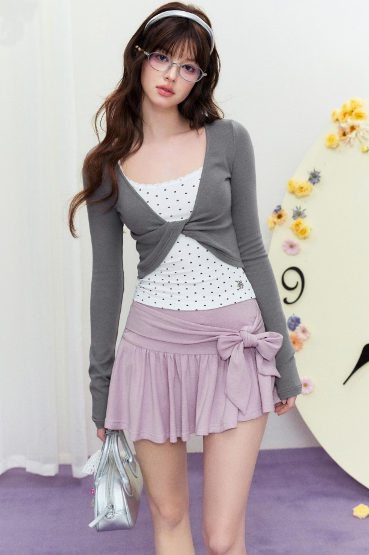 Sheer Linen Slim Sweater Set-Up