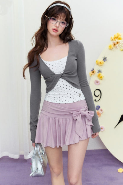 Sheer Linen Slim Sweater Set-Up