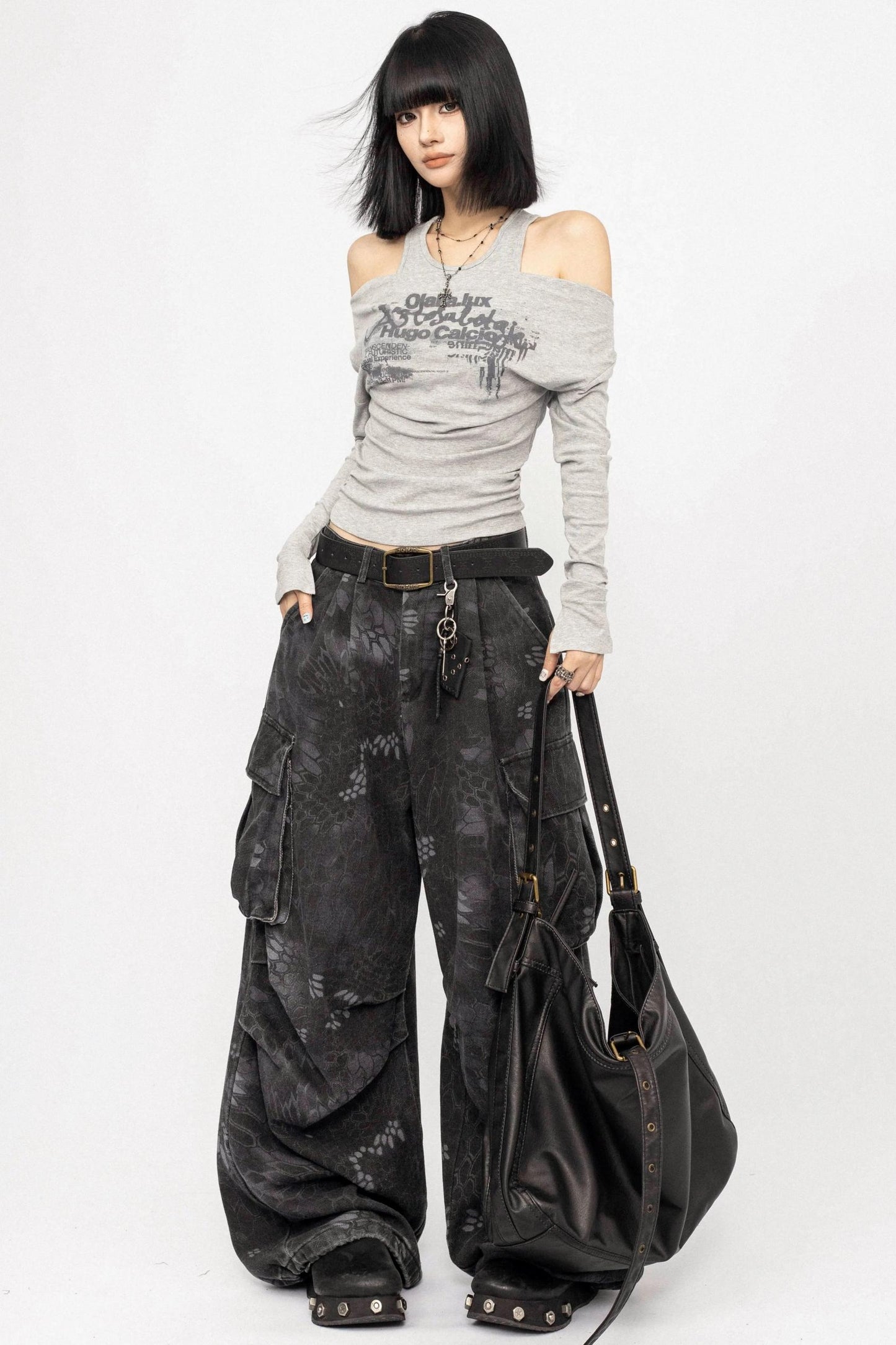 Swing Collar Design Slim T-Shirt