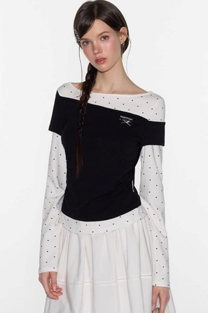 Slim Patchwork Long-sleeved Top