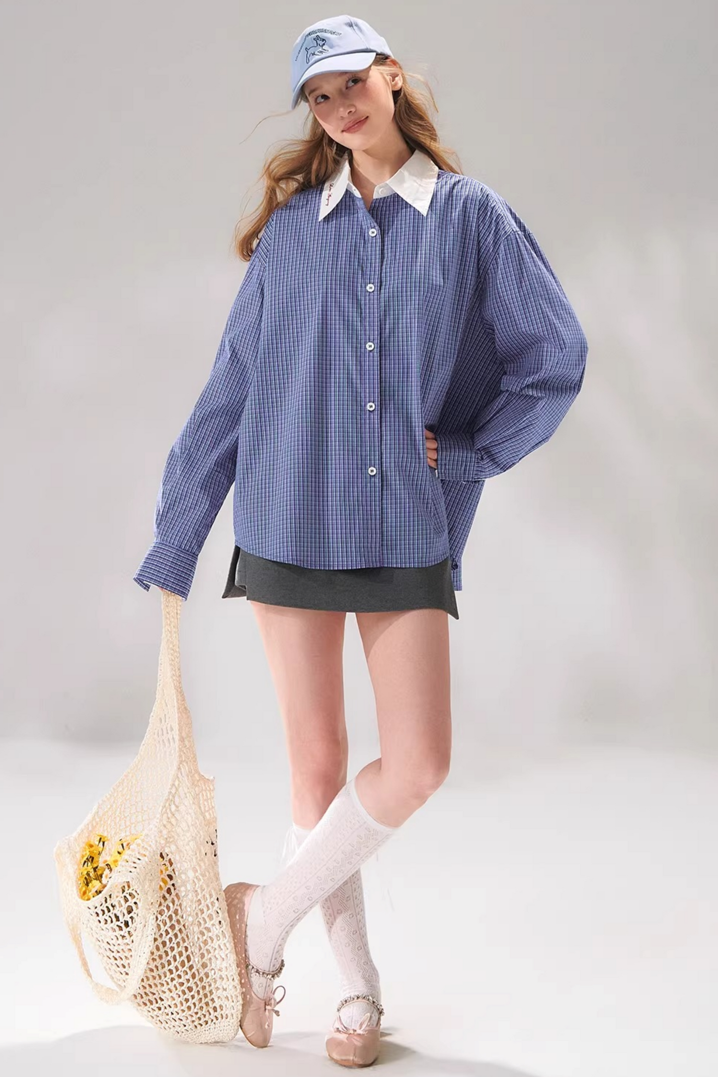 Plaid Color-Blocking Polo Top