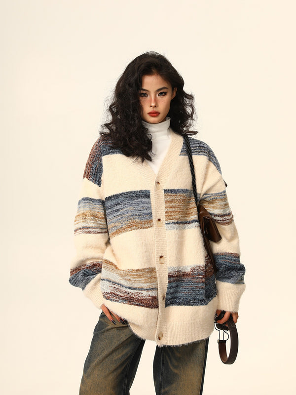 Striped cardigan knit jacket