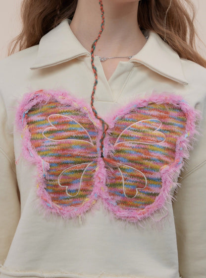 American long sleeve butterfly polo collar sweatshirt