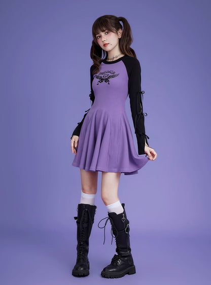 Cut-out bow raglan sleeve slim dress