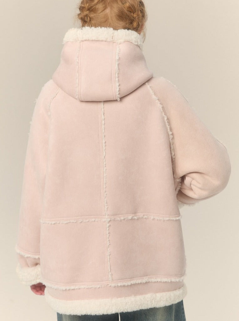 Hooded Horn Buckle Fur Jacket