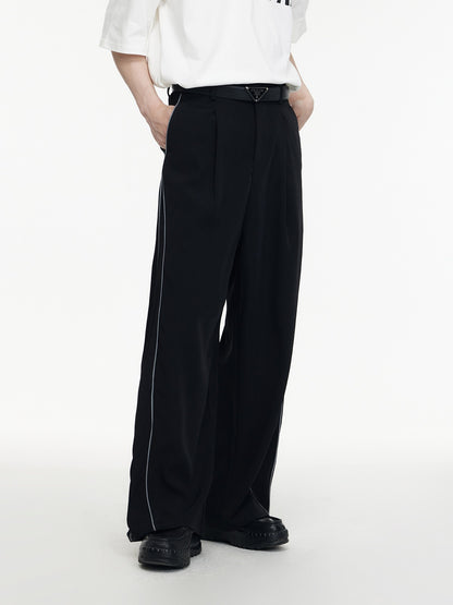 Strip Three-Dimensional Split Wide-Leg Pants