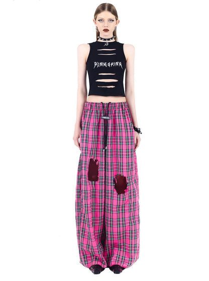 Hip-hop loose ultra-wide leg plaid pants