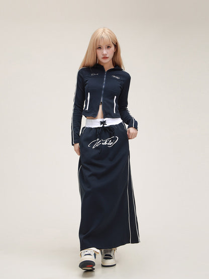 American Vintage Cropped Hooded Casual Skirt Set
