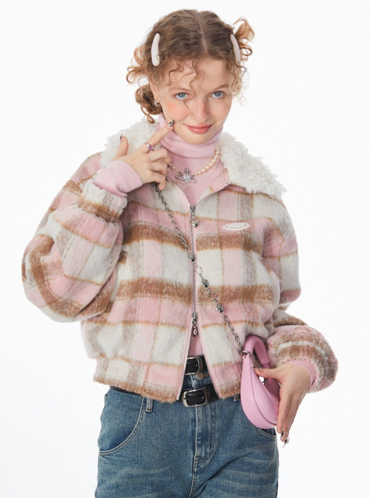 American vintage pink plaid jacket