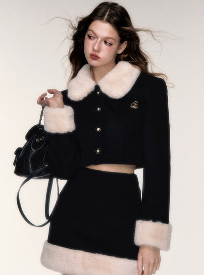 French Fur Collar Jacket Wool Set