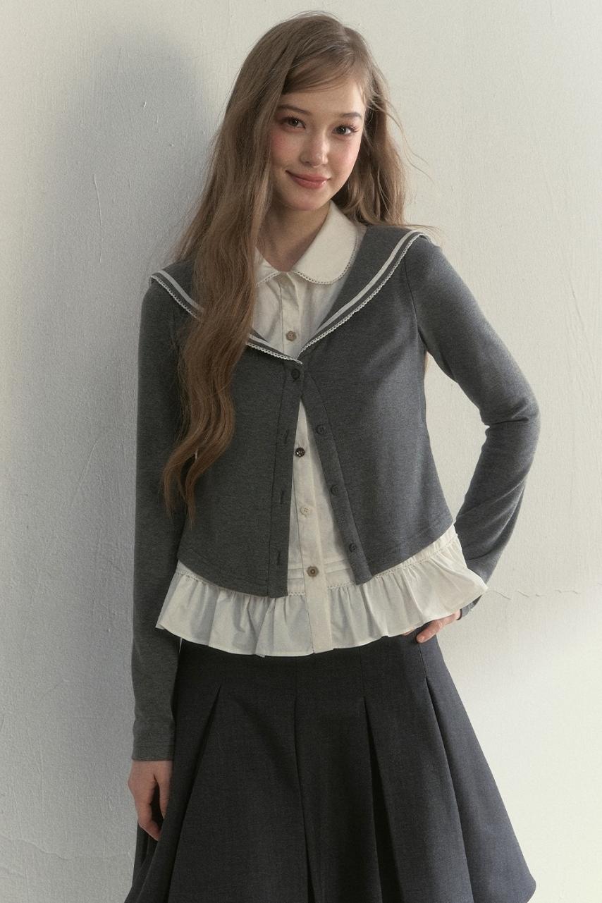 College Navy Collar Top & Skirt Set-Up
