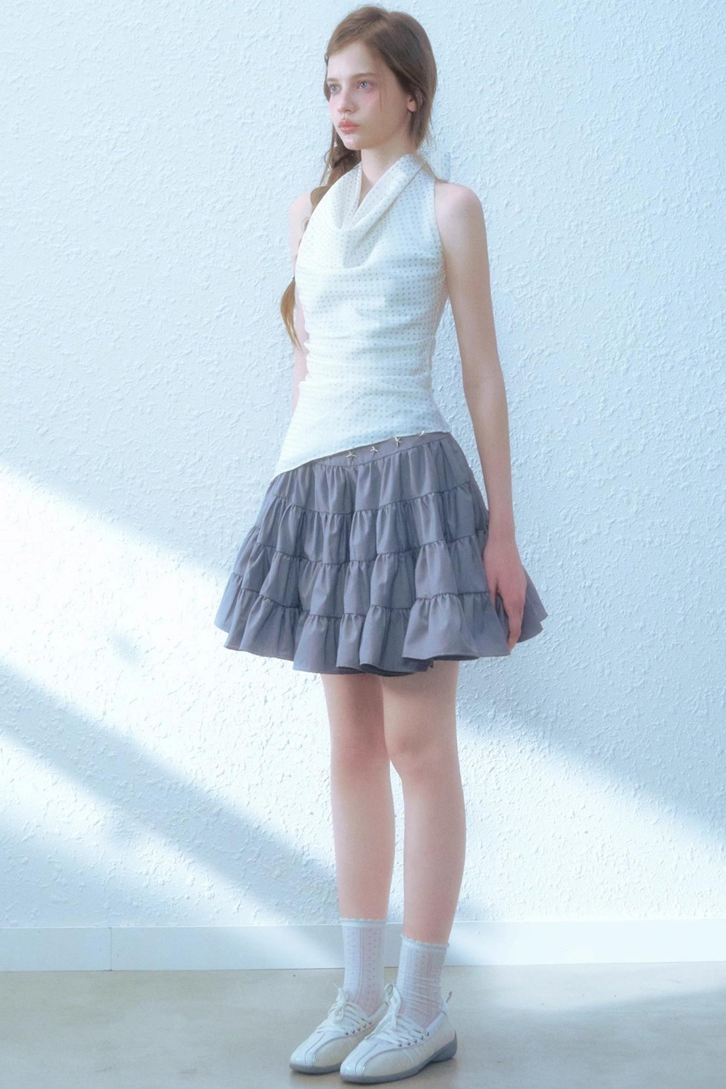 Beige Blue Swing Top