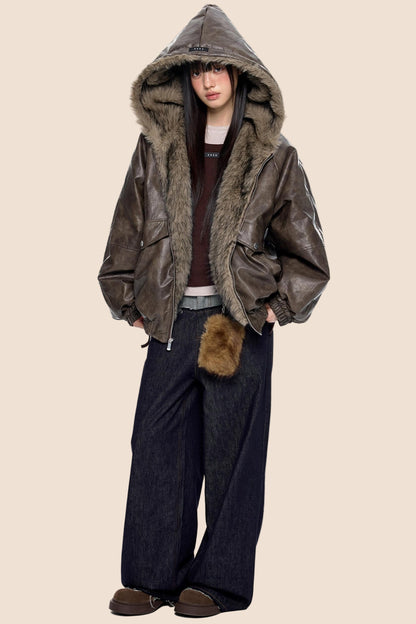 Vintage Fur Hooded Jacket